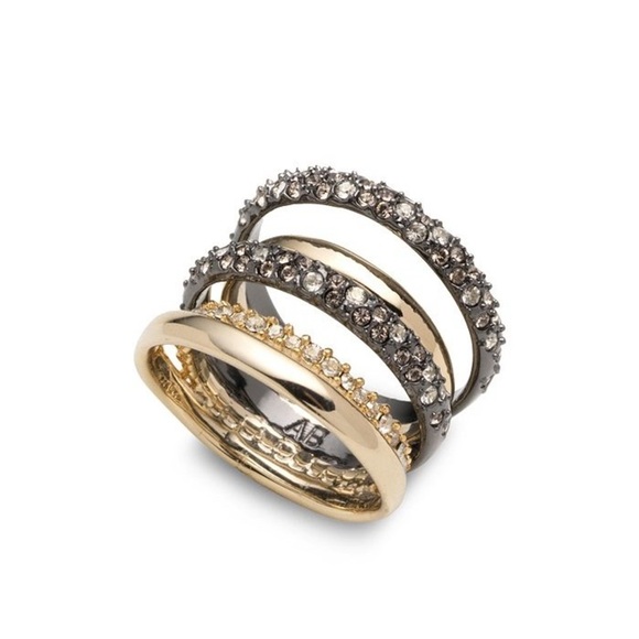 ALEXIS BITTAR Brutalist Gold Gunmetal Orbiting Crystal Layered Ring - Picture 1 of 13